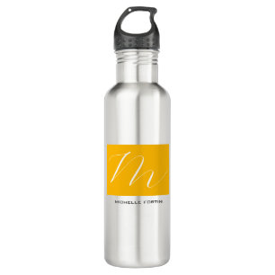 Bouteille D'eau Joli Monogramme Jaune Blanc Moderne Plaine