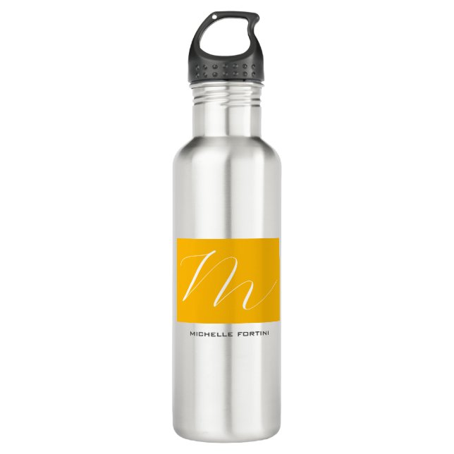 Bouteille D'eau Joli Monogramme Jaune Blanc Moderne Plaine (Devant)