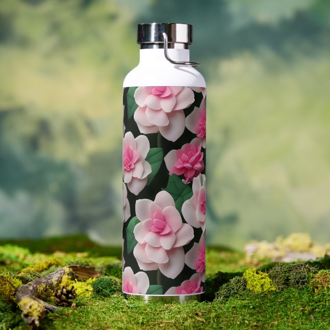 Bouteille D'eau Joli motif fleuri rose boho (Café)