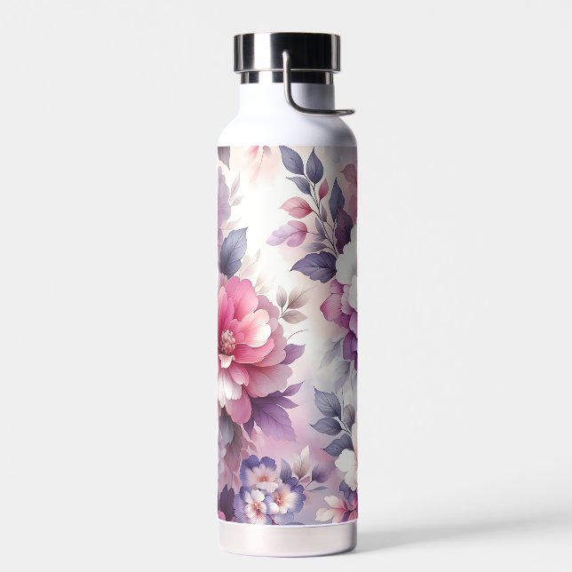Bouteille D'eau Joli rose et violet floral Chic Shabby Chic (Gauche)