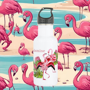 Bouteille D'eau joli rose flamingo amants ajouter le nom