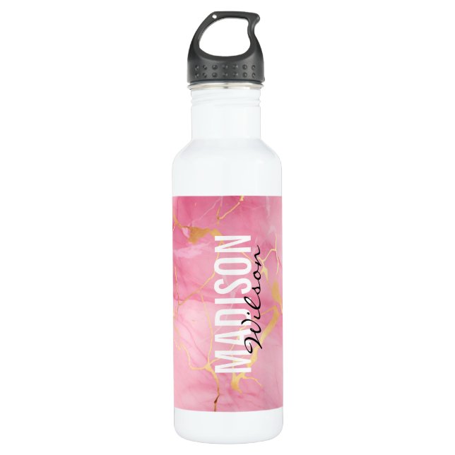 Bouteille D'eau Joli rose rose faux parties scintillant en marbre (Devant)