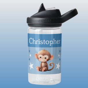 Bouteille D'eau Joli singe ajouter nom avec étoiles enfants bleu