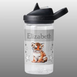 Bouteille D'eau Joli tigre ajouter nom avec étoiles enfants gris<br><div class="desc">Bouteille d'eau CamelBak Eddy® pour enfants. Personnalisez avec un nom. Cette bouteille d'eau présente un tigre mignon avec des étoiles dans les couleurs gris et blanc.</div>