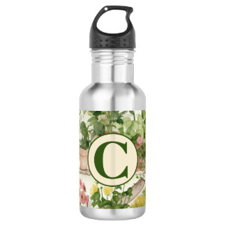 Bouteille D'eau Joli Vase Fleur Jardin Plante Aquarelle Monogramme