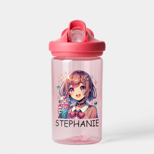 Bouteille D'eau Jolie Anime Girl tenant Bubble Tea