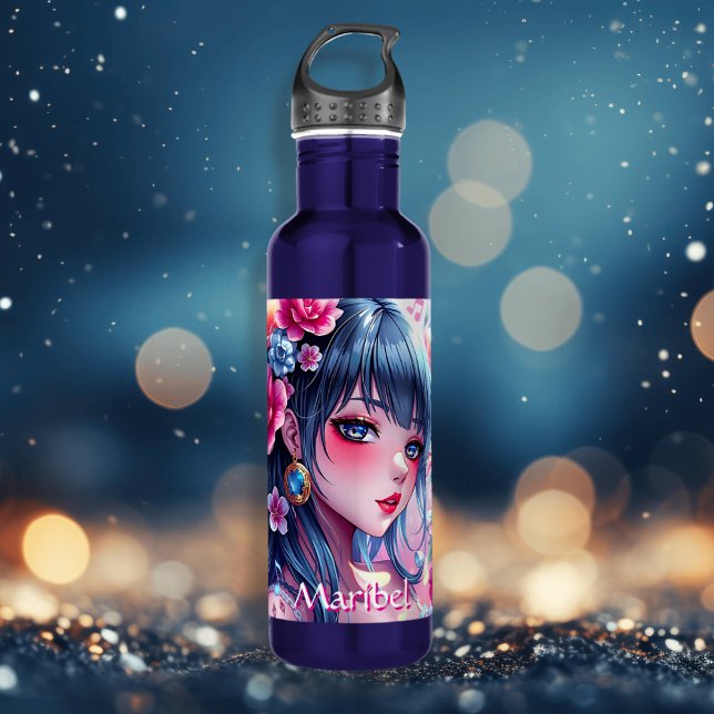 Bouteille D'eau Jolie fille Anime aux yeux bleus Personnalisé (Créateur téléchargé)