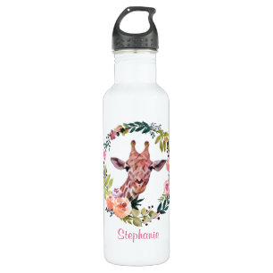 Bouteille D'eau Jolie Giraffe Floral Aquarelle personnalisée