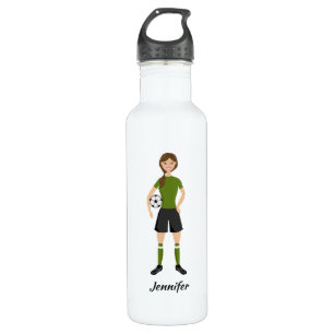 Bouteille D'eau Jolie joueuse de football fille avec nom personnal