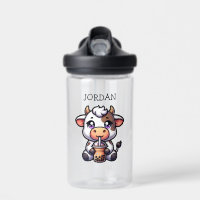 Jolie vache bébé Boire Boba Kawaii Cartoon