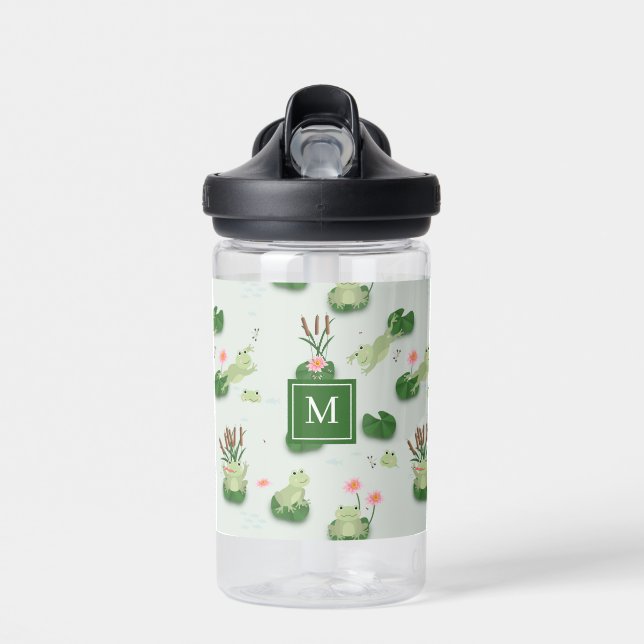 Bouteille D'eau Jolies Grenouilles dans l'Étang de Nénuphars Monog (Avant)