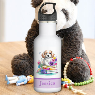 Bouteille D'eau Jolis livres pour filles et chiots et fleurs