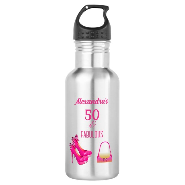 Bouteille D'eau Jolis talons hauts rose chaud pour 50e anniversair (Devant)