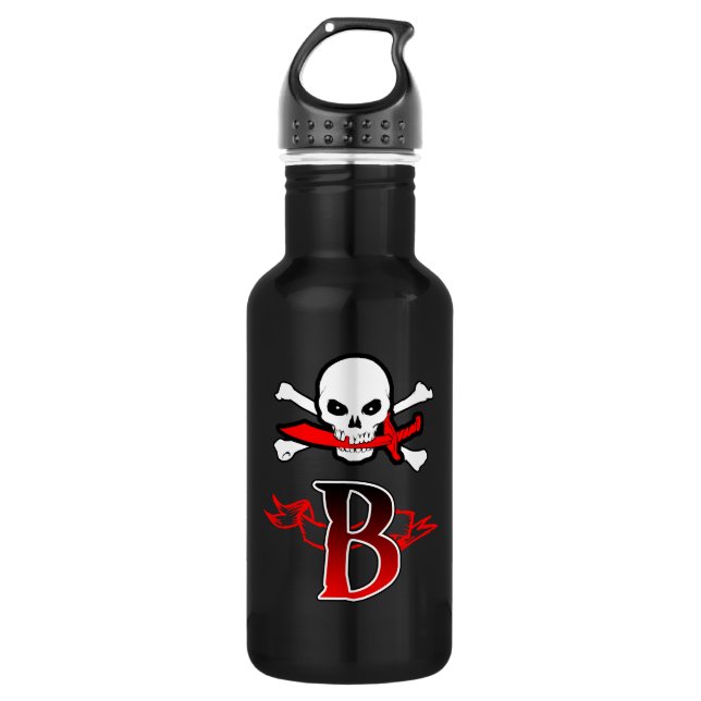 Bouteille D'eau Jolly roger B Monogramme initial (Devant)