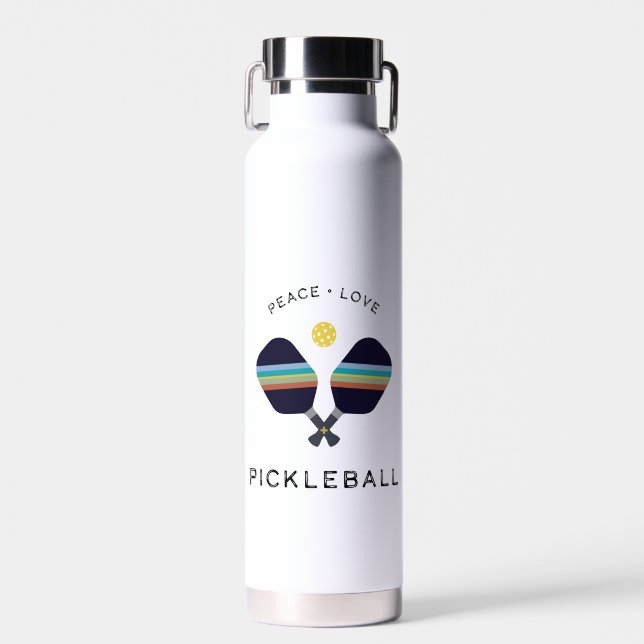 Bouteille D'eau Joueur de Pickleball Cadeau Paix Amour et Pickleba (Avant)