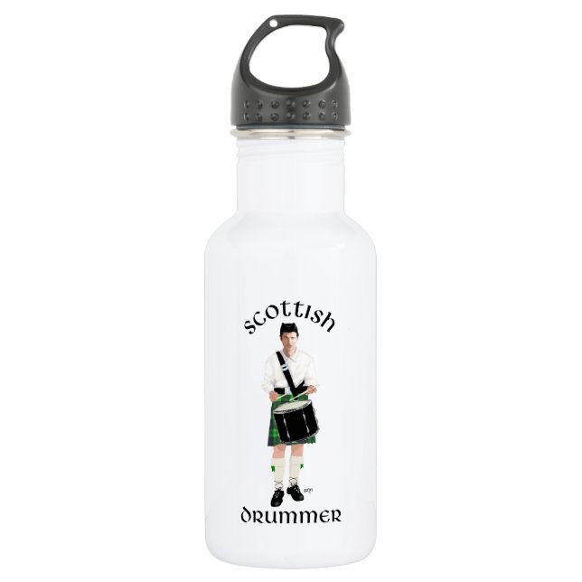 Bouteille D'eau Joueur de tambour écossais - Kilt vert (Devant)