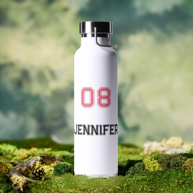 Bouteille D'eau Joueur rose moderne Nom Jersey Numéro Sports (Modern Pink Black Player Name Jersey Number Sports Water Bottle)