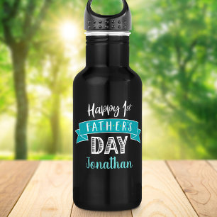 Bouteille D'eau Joyeuse 1ère Fête des Pères Bannière Turquoise Nom