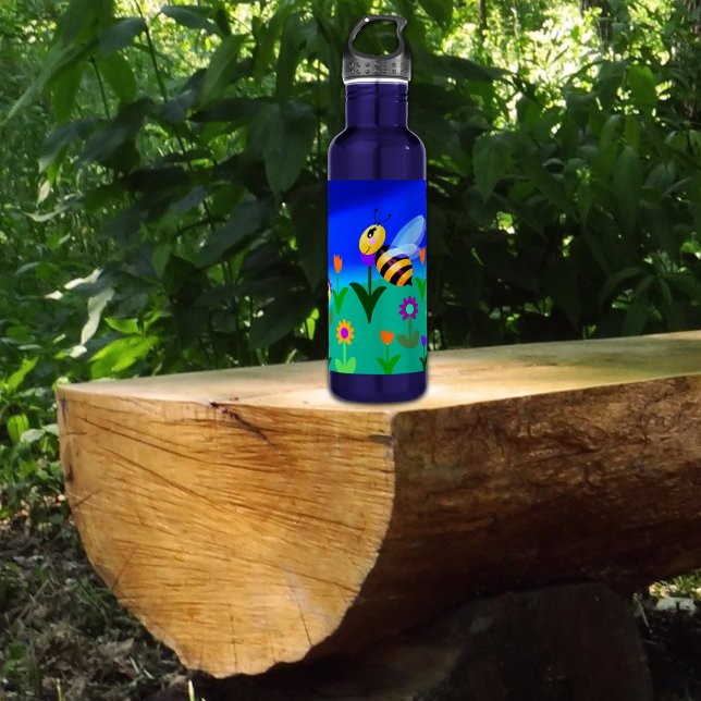 Bouteille D'eau Joyeuses abeilles dans un champ de fleurs (Créateur téléchargé)