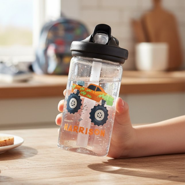 Bouteille D'eau Joyeux Anniversaire Moderne Monster Car Trucks Nom (Créateur téléchargé)