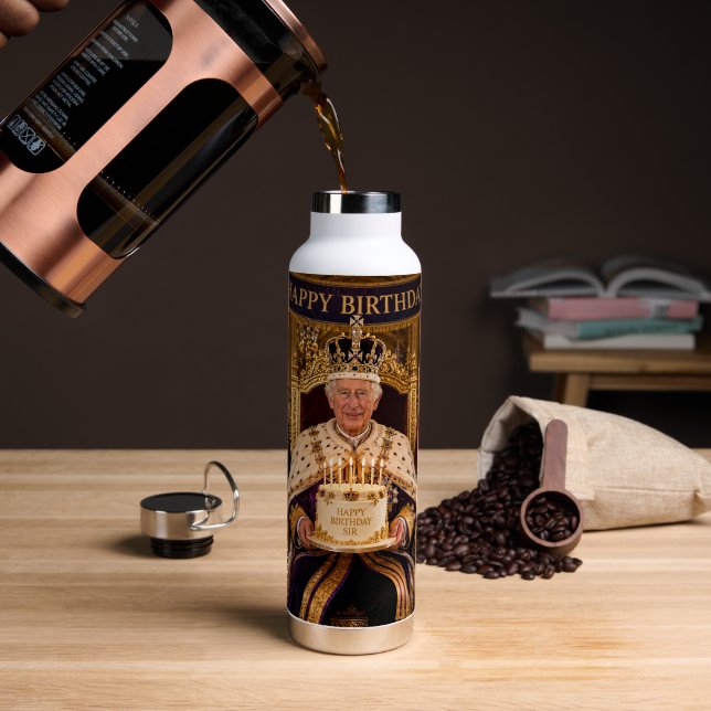 Bouteille D'eau Joyeux anniversaire roi Charles III (Café (pivoté))
