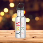 Bouteille D'eau Joyeux et lumineux coloré moderne | Joyeuses fêtes<br><div class="desc">Joyeux et lumineux coloré moderne | Joyeuses fêtes</div>