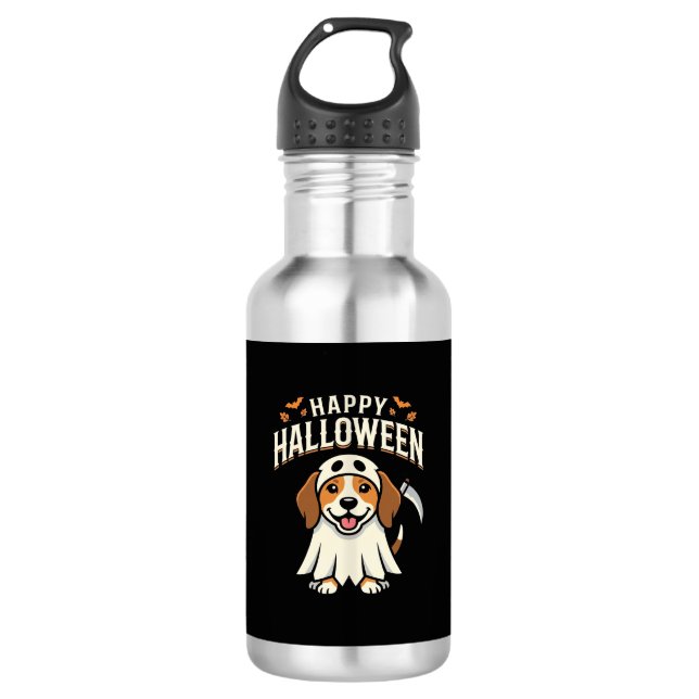 Bouteille D'eau Joyeux Halloween Beagle Chien Design_1 (Devant)
