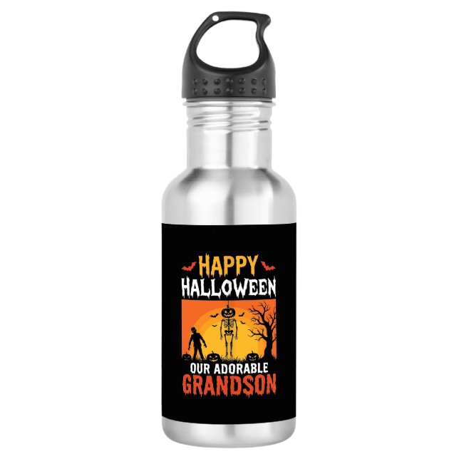 Bouteille D'eau Joyeux Halloween Petit-Fils Squelette Citrouille (Devant)