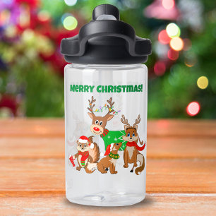 Bouteille D'eau Joyeux Noël! Cerfs mignons, renards et Chipmunk
