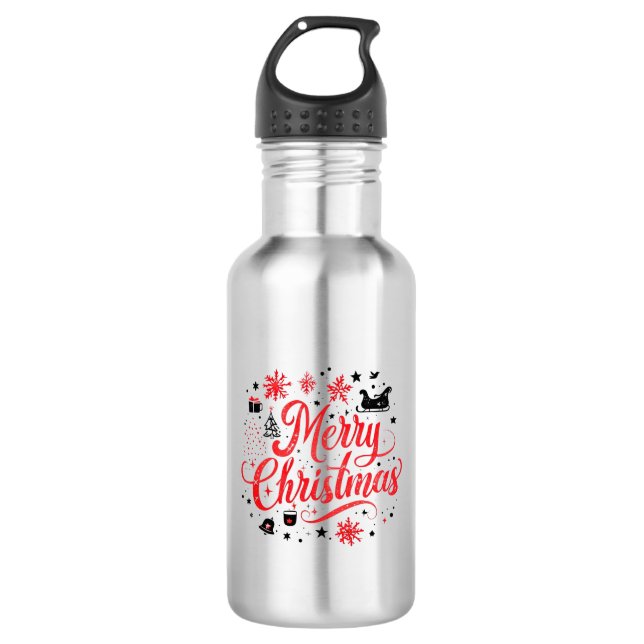 Bouteille D'eau Joyeux Noël Design moderne | Rouge et blanc (Devant)