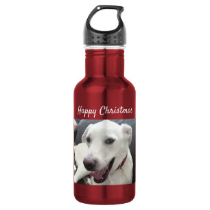 Bouteille D'eau Joyeux Noël Drôle Souriant Chien Rouge Fête