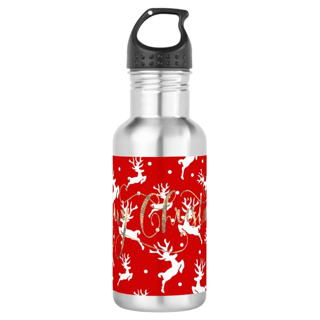 Bouteille D'eau Joyeux Noël Rénes Rouges (Devant)