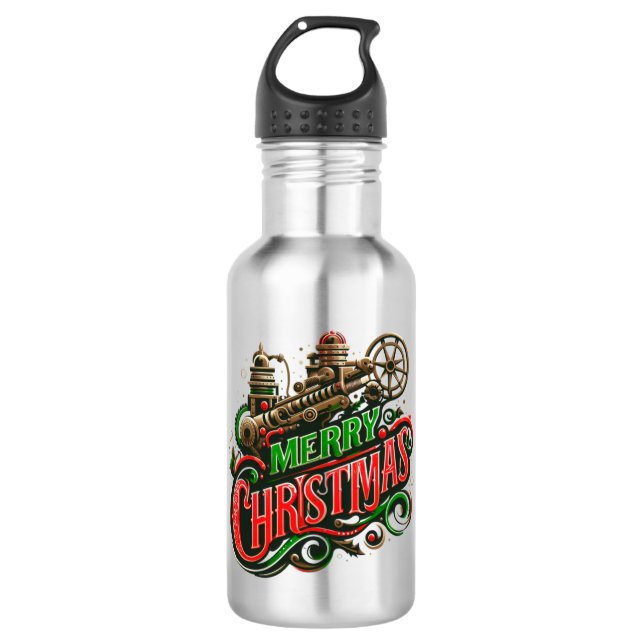 Bouteille D'eau Joyeux Noël steampunk (Devant)