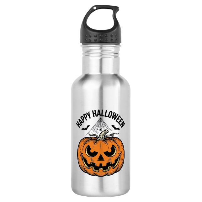 Bouteille D'eau Joyeux visage de citrouille d'Halloween Création d (Devant)