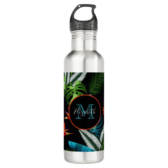Bouteille D'eau Jungle black green foliage monogram (Devant)