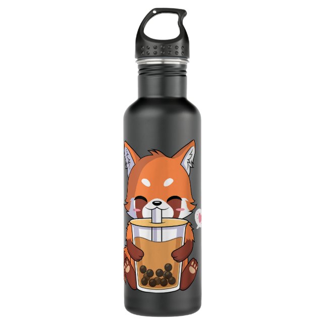 Bouteille D'eau Kawaii Anime Red Panda Drinking Boba Bubble Tea  (Devant)