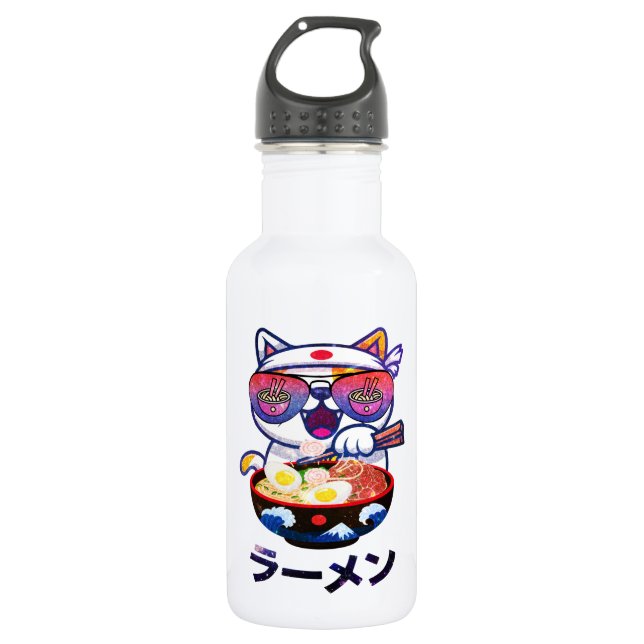 Bouteille D'eau Kawaii Chat Manger Ramen - Jolies nouilles japonai (Devant)
