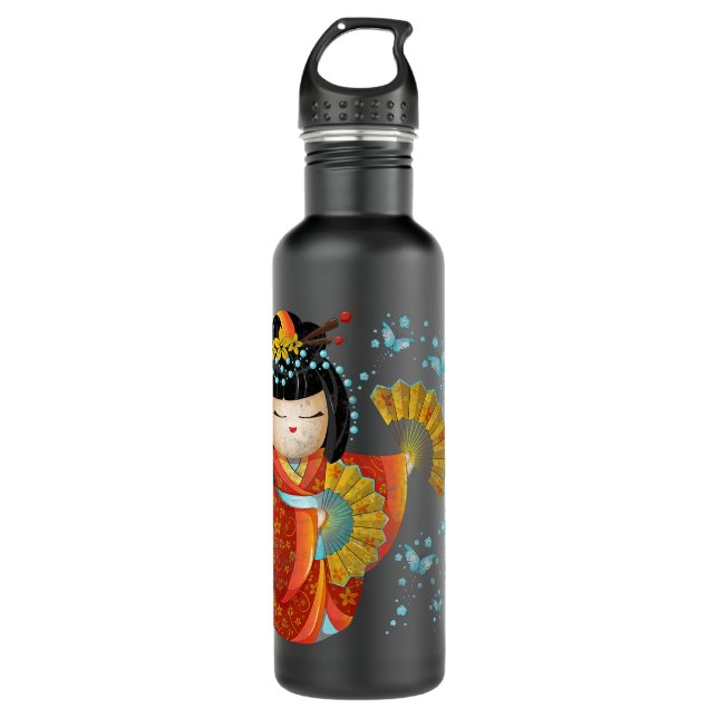 Bouteille D'eau Kawaii Japonais Kokeshi Doll Kimono Geisha Butterf (Devant)