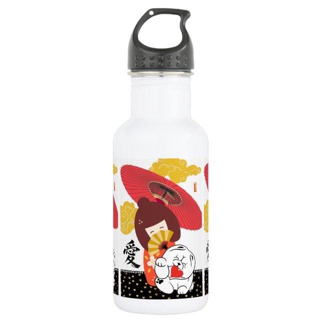 Bouteille D'eau KOKESHI AMOUR Chow Saint-Valentin  (Devant)