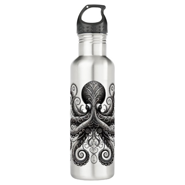 Bouteille D'eau Kraken Steampunk Octopus Ornate Black (Devant)
