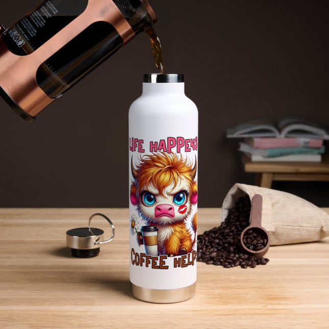 Bouteille D'eau La vie arrive, le café aide (Café (pivotée))