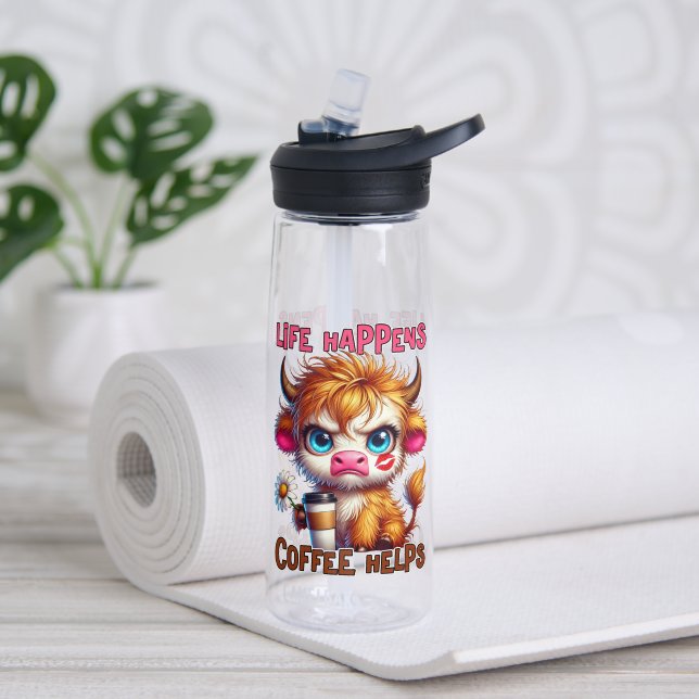 Bouteille D'eau La vie arrive, le café aide (Yoga (pivotée))