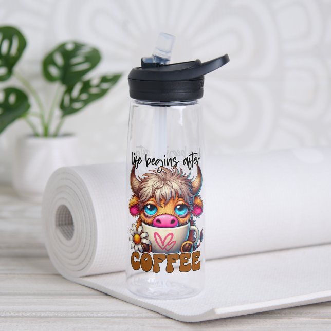 Bouteille D'eau La vie commence après le café  (Yoga (pivotée))