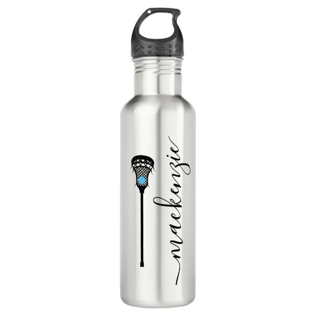 Bouteille D'eau Lacrosse Joueuse Filles Femme Argent Personnalisé (Devant)