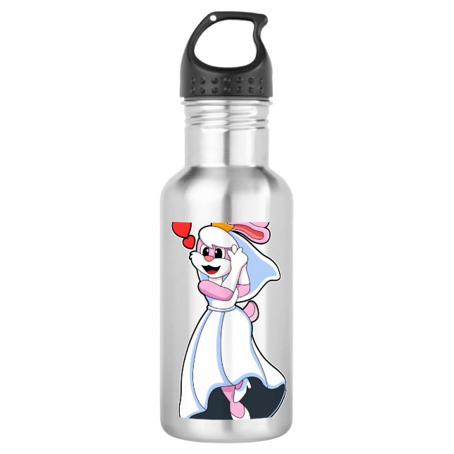 Bouteille D'eau Lapin avec robe de mariée et couronne (Devant)