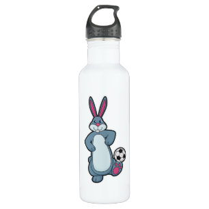 Bouteille D'eau Lapin comme joueur de football avec balle de footb