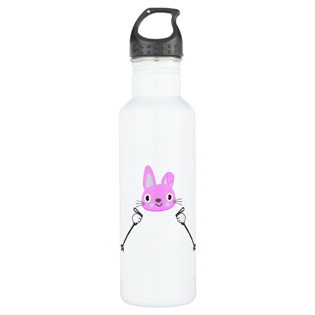 Bouteille D'eau Lapin de ski avec bâtons de ski (Devant)