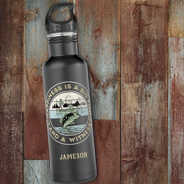 Bouteille D'eau Le Bonheur Est Un Gros Poisson Et Un Témoin (Créateur téléchargé)