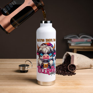 Bouteille D'eau Le café m'aide à tolérer les idiots 