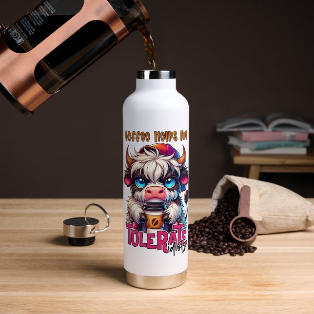 Bouteille D'eau Le café m'aide à tolérer les idiots  (Café (pivotée))
